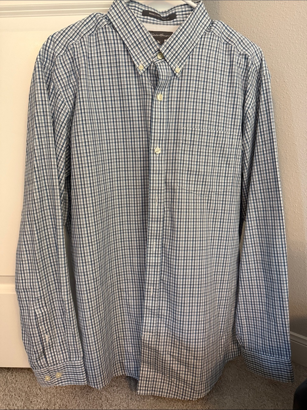 Eddie Bauer Blue and White Plaid Button-Down Shirt
